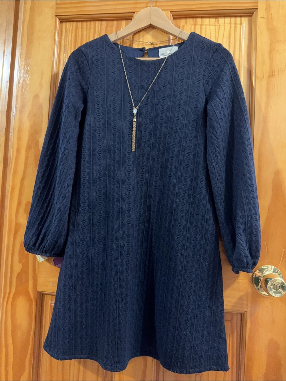 Rare Editions Navy Textured Knit Long-Sleeve Dress
